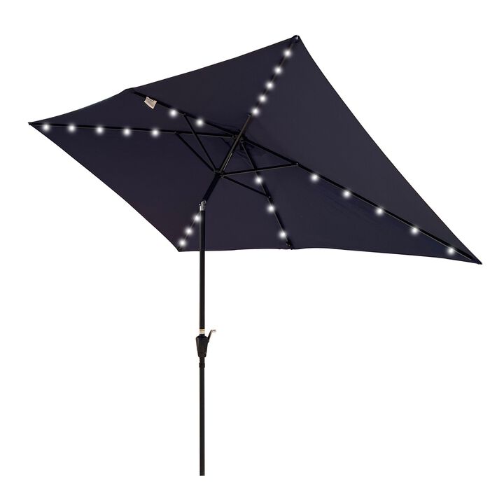 10 x 6.5t Rectangular Patio Solar LED Lighted Outdoor Umbrellas with Crank and Push Button Tilt