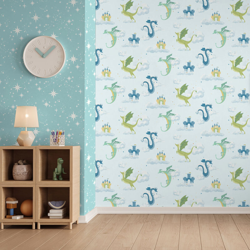 Magical Dragons Blue Fantastical Wallpaper image number 2