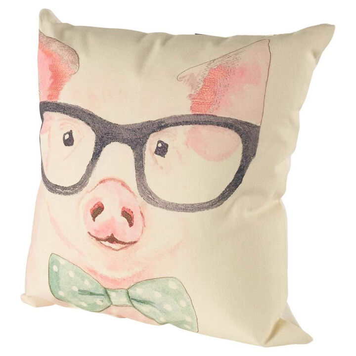 HomeRoots 18" Pink Cream And Beige Pig Linen Throw Pillow Cover