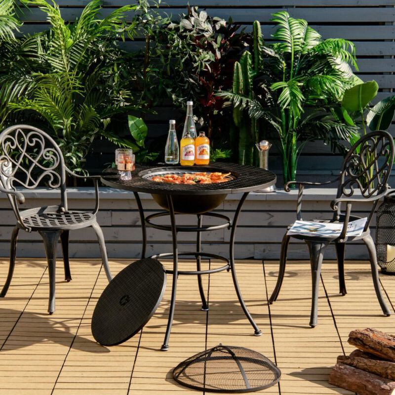 Hivvago 31.5 Inch Patio Fire Pit Dining Table With Cooking BBQ Grate