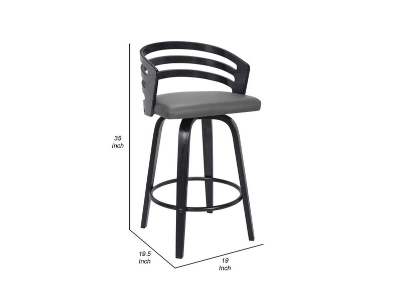 26 Inch Wooden and Leatherette Swivel Barstool, Gray and Black-Benzara image number 5