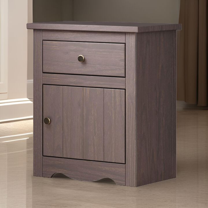 Stav Nightstand, 1 Drawer and Door, 25 Inch, Plank Style, Gray Solid Wood - Benzara