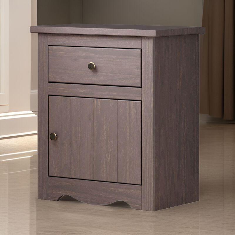 Stav Nightstand, 1 Drawer and Door, 25 Inch, Plank Style, Gray Solid Wood - Benzara