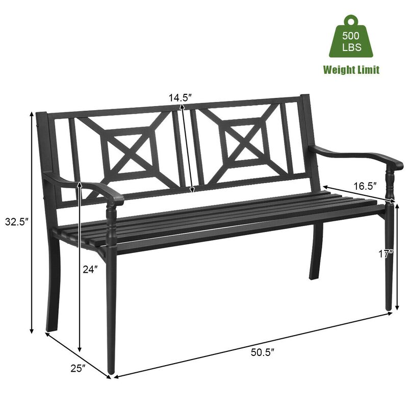 Heavy-Duty Powder-Coated Steel Frame Patio Garden Bench