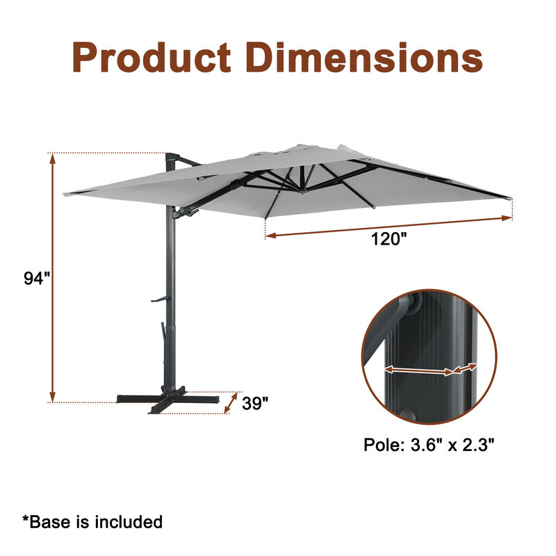 MONDAWE 10 ft. x 13 ft. Aluminum Cantilever Patio Umbrella  Garden Offset Umbrella with Base Weight Stand
