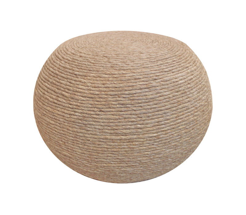 Hivvago 20 Inch Beige Wool Round Ribbed Pouf Ottoman