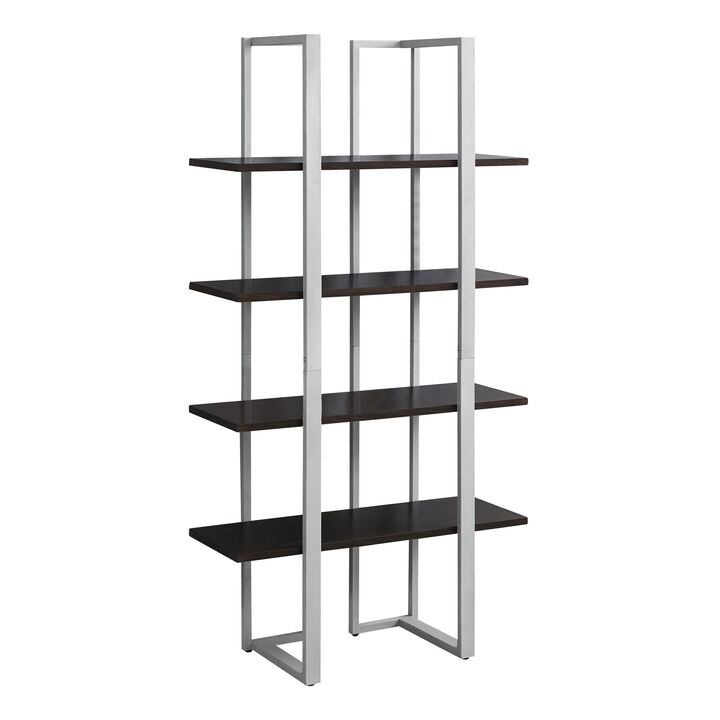 Monarch Specialties I 7239 Bookshelf, Bookcase, Etagere, 4 Tier, 60"H, Office, Bedroom, Metal, Laminate, Brown, Grey, Contemporary, Modern