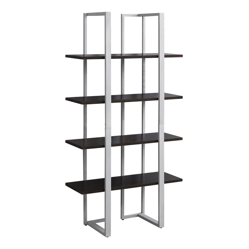 Monarch Specialties I 7239 Bookshelf, Bookcase, Etagere, 4 Tier, 60"H, Office, Bedroom, Metal, Laminate, Brown, Grey, Contemporary, Modern