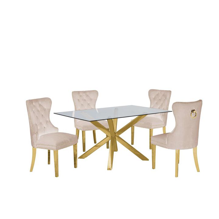 Contemporary 5pc Dining Set, Glass Dining Table