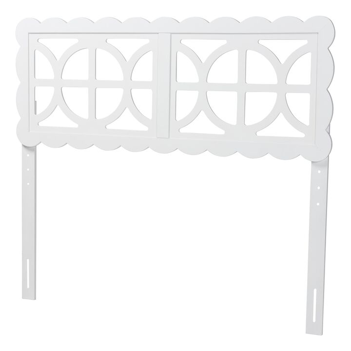 Baxton Studio Nansen Wood Headboard with Scalloped Frame - Geometric Cutout Decorative Panel for Bed Frame, Modern Coastal Bedroom Accent with Adjustable Height, Full, White
