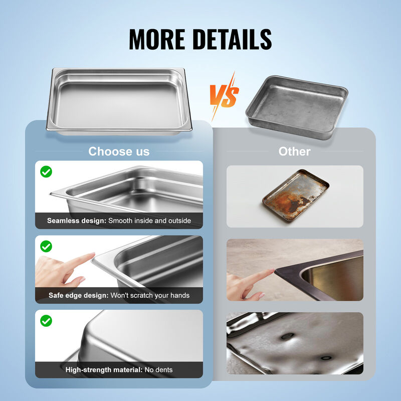 VEVOR 6 Pack Full Size Hotel Pans Steam Table Pan Stainless Steel 2.5" Deep