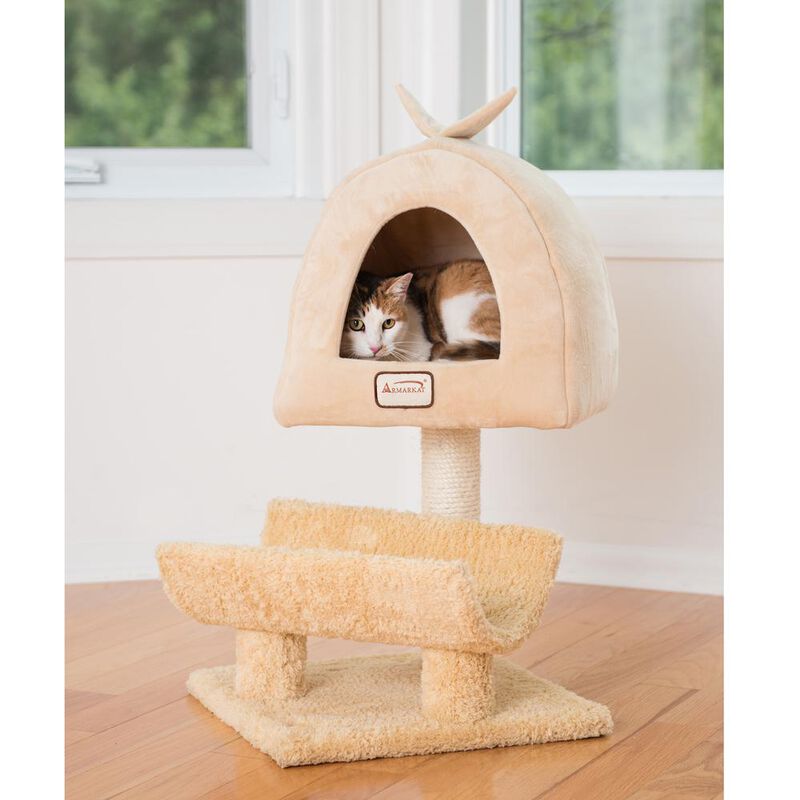 Armarkat Real Wood Cat Condo, Cat Scratching Post With Plush Condo, Cuddle
