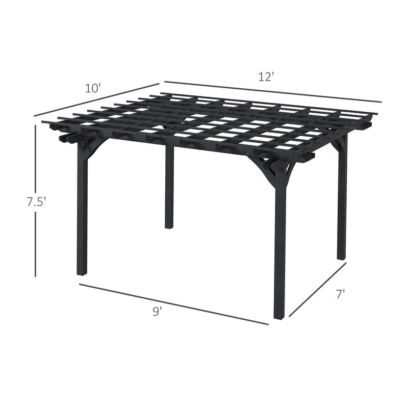 Outsunny 12' x 10' Outdoor Pergola, Wood Gazebo Grape Trellis with Stable Structure for Climbing Plant Support, Garden, Patio, Backyard, Deck, Gray