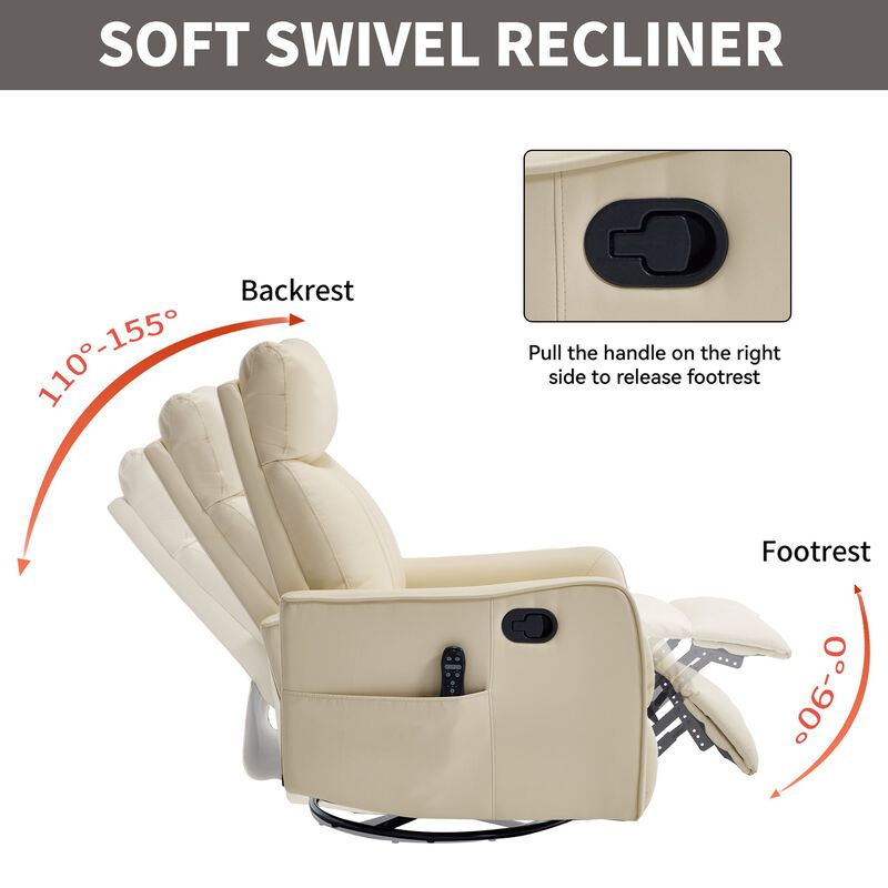Faux Leather Manual Recliner Chair with Heat and Massage, Living Room Rocker and Swivel Chair image number 7