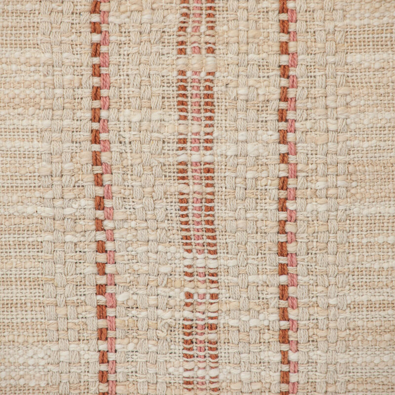 HomeRoots 14" X 20" Beige and Pink Striped Cotton Throw Pillow With Fringe image number 4
