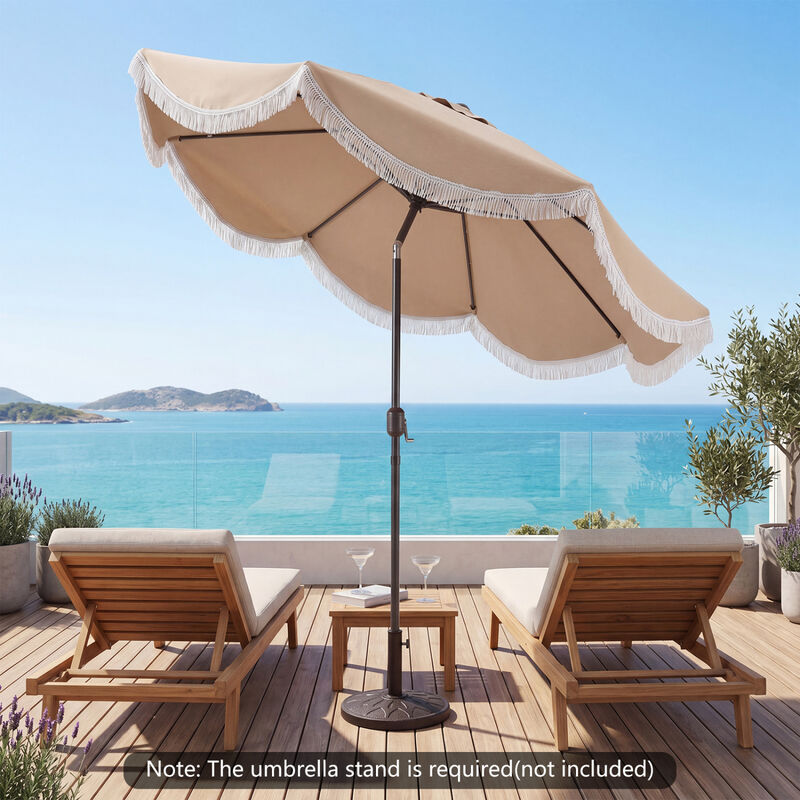 9 Feet Fringe Patio Umbrella Outdoor Tassel Umbrella with Tilt Function for Backyard Use image number 4