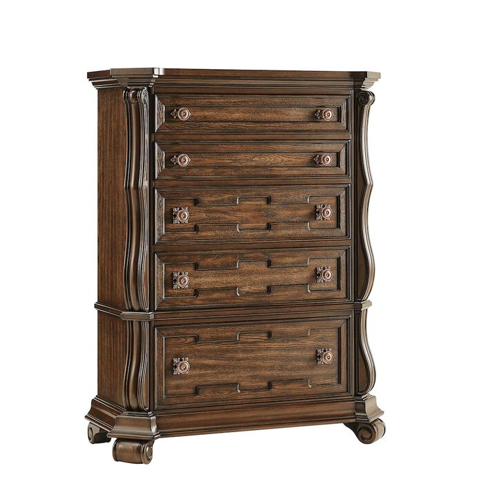 Best Master Furniture Belvedere 54" Traditional 5-Drawer Tallboy Chest, Carved Wood - Dark Cherry