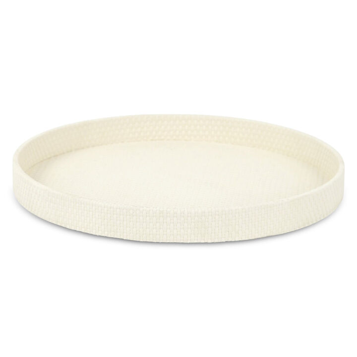 HomeRoots 15" White Faux Wicker Round Serving Tray