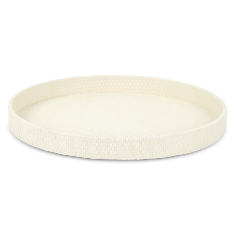 HomeRoots 15" White Faux Wicker Round Serving Tray image number 0