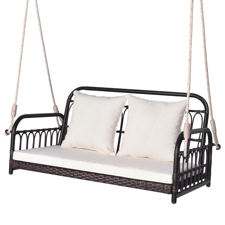 880LBS Wicker Hanging Porch Swing with Cushions