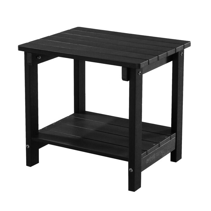 Weather Resistant Outdoor Indoor Plastic Wood End Table, Patio Rectangular Side table, Small table for Deck, Backyards, Lawns, Poolside, and Beaches, Black
