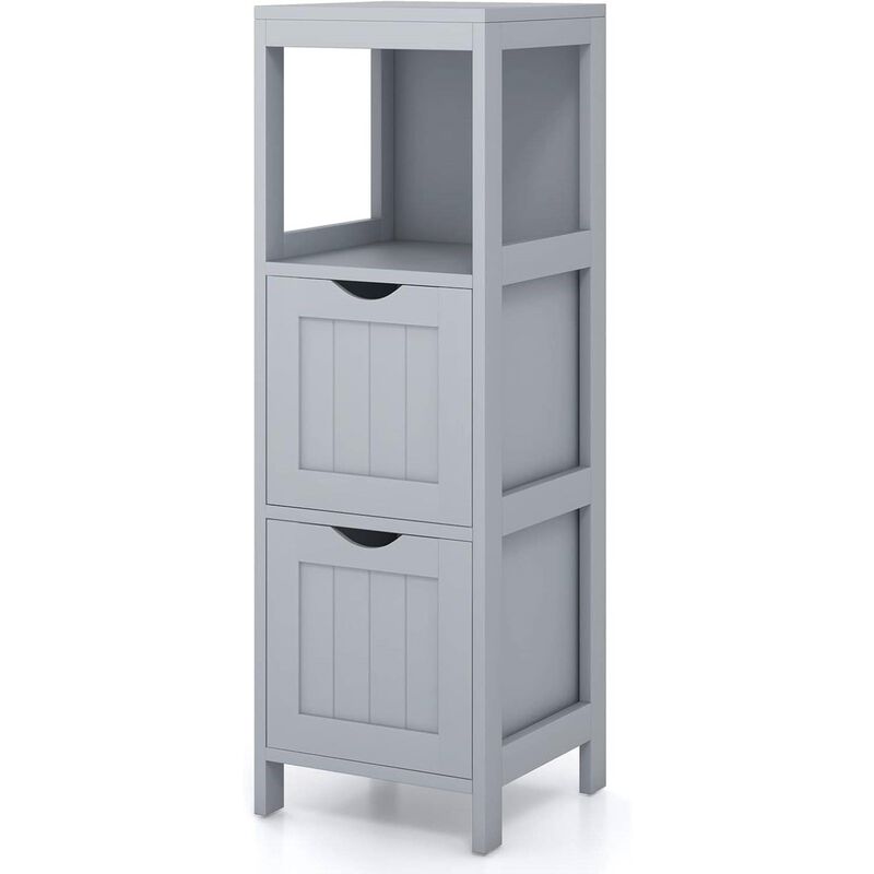 Hivvago Modern Farmhouse 2-Drawer Bathroom Floor Cabinet with Shelf in Grey Wood Finish
