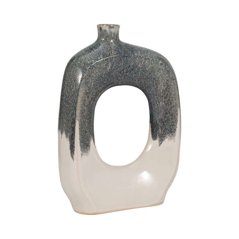 Cer, 15" Curvy Open Cut-out Vase, Blue/white image number 2