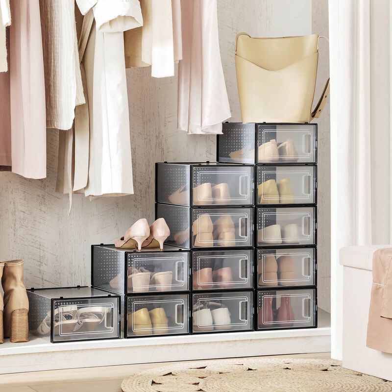 Pack of 18 Stackable Shoe Storage Organizers - Practical Shoe Boxes for Organized Spaces