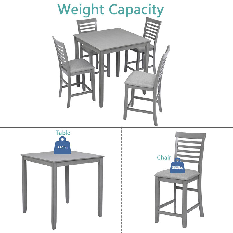 Cagka 5‑Piece Counter Height Square Wood Dining Set image number 6