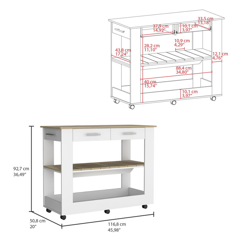 Streamdale Cala Kitchen Island 46'' with Casters and Drawers image number 3