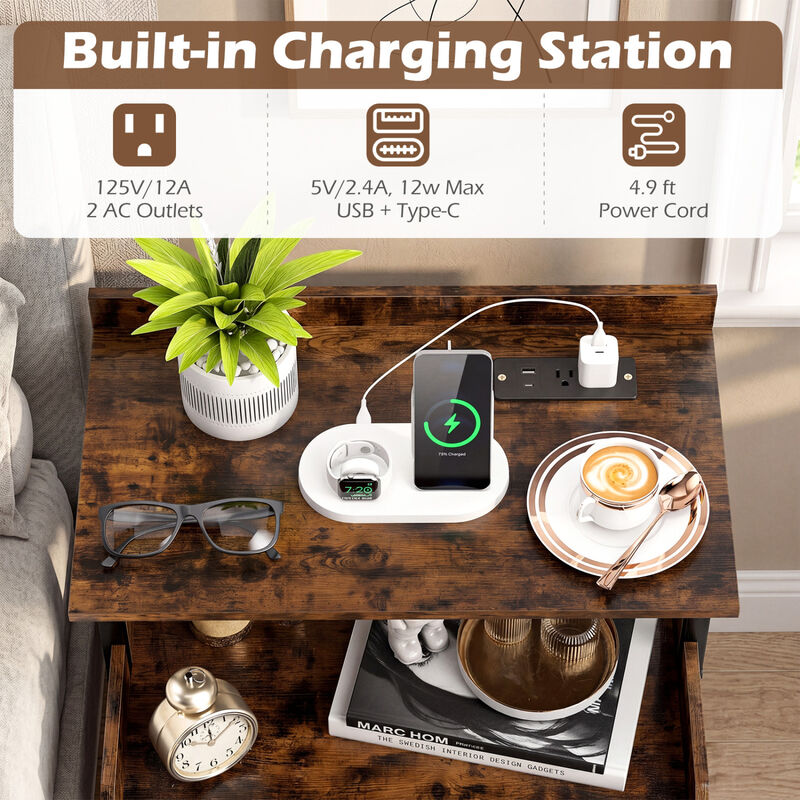 Wall-Mounted Nightstand with LED Lights and Charging Station for Bedroom image number 4