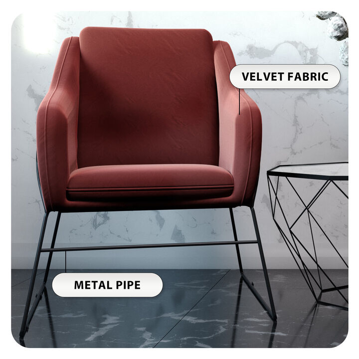 LeisureMod Harmony Velvet Accent Armchair in Pink