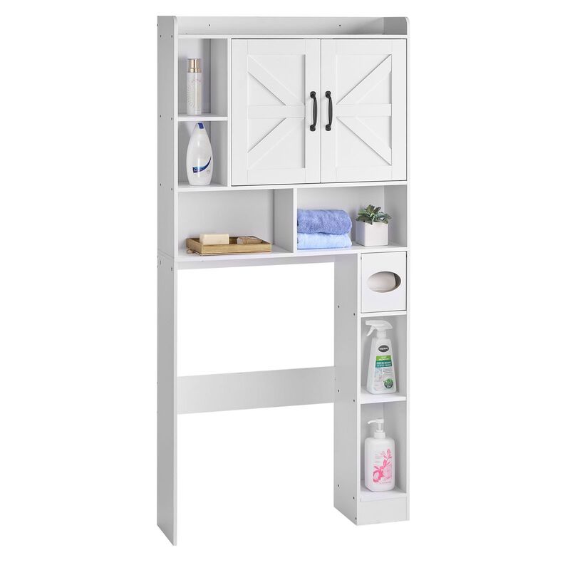 Bathroom Over Toilet Storage Organizer with Cabinet, Open Shelf and Adjustable Shelf-White image number 0