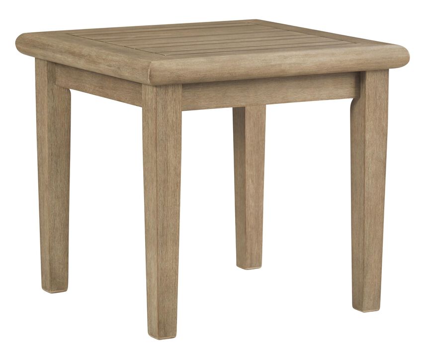 Square Wooden Frame End Table with Plank Tabletop, Teak Brown