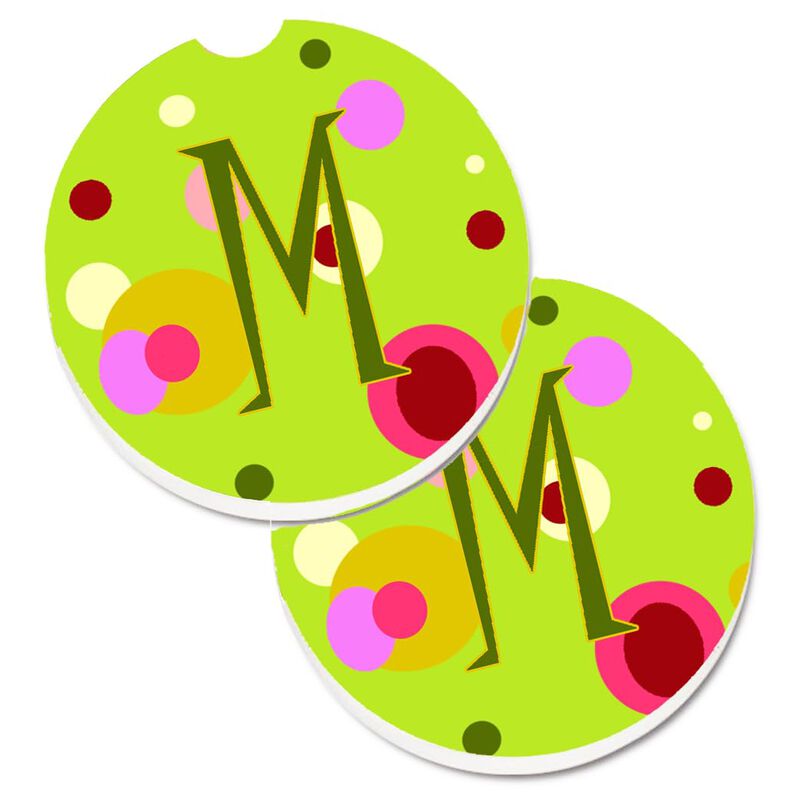 Caroline's Treasures Letter M Monogram - Lime green Set of 2 Cup Holder Car Coasters CJ1010-MCARC, 2.56, Multicolor