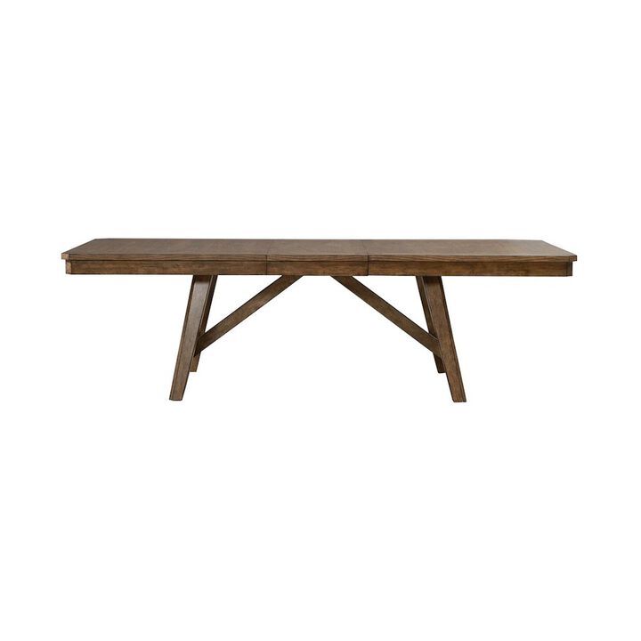 Liberty Furniture Carolina Park Trestle Table for Dining Room - Self Storing Leaf - Amber Brown