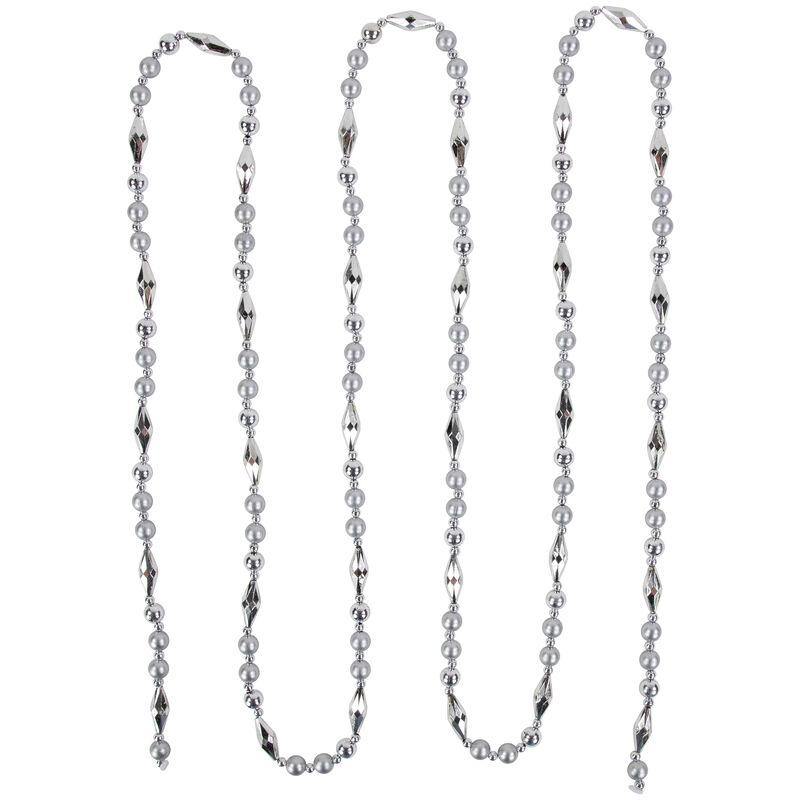 9' Silver Shiny and Matte Beaded Christmas Garland image number 0