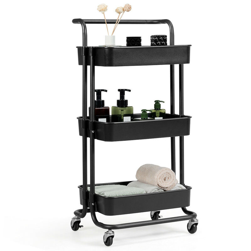 3-Tier Utility Cart Storage Rolling Cart with Casters