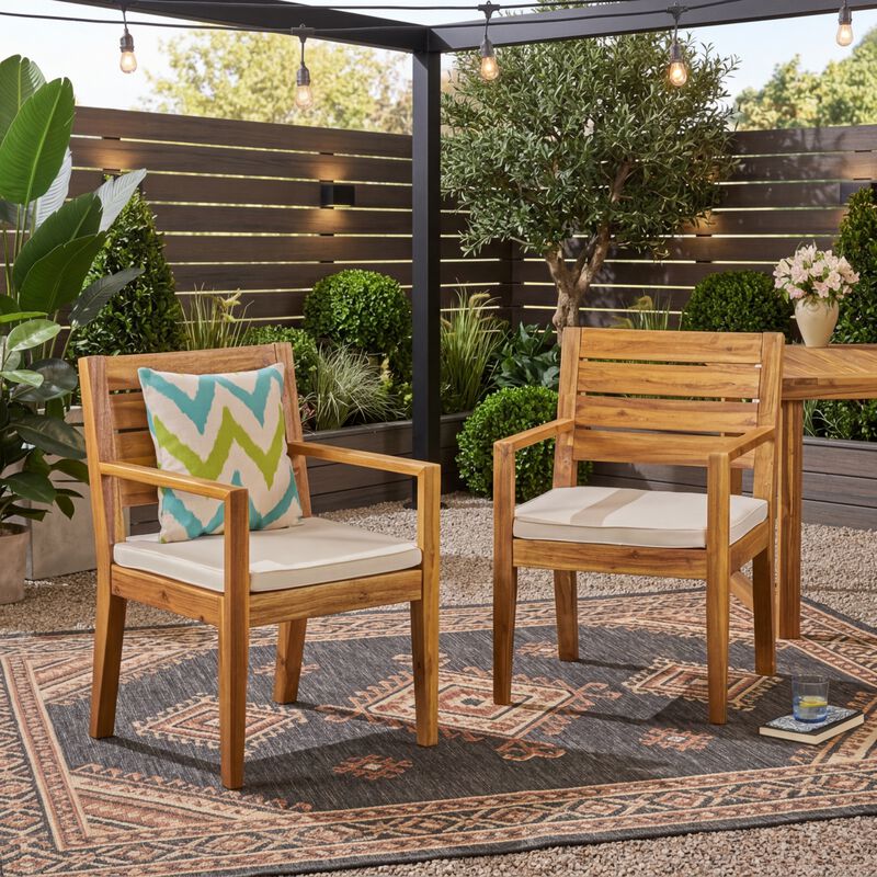 Merax Set of 2 Acacia Wood Outdoor Slatted Dining Chairs image number 2