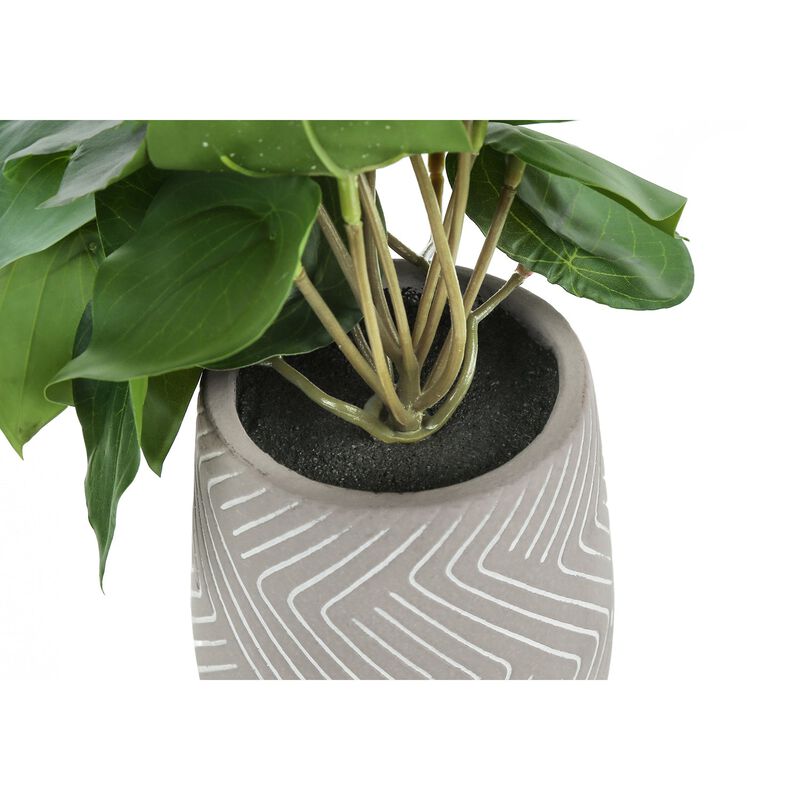 Monarch Specialties I 9582 - Artificial Plant, 8" Tall, Alocasia, Indoor, Faux, Fake, Table, Greenery, Potted, Set Of 2, Decorative, Green Leaves, White Cement Pots