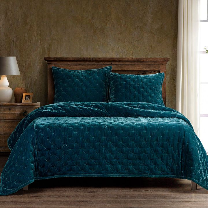 Stella Pintuck Teal Full/Queen Quilt Set