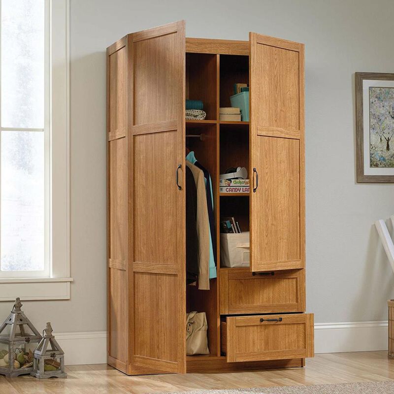 Hivvago Bedroom Wardrobe Cabinet Storage Closet Organizer in Medium Oak Finish