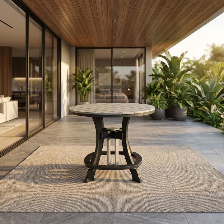 Outdoor Escape Light Gray Counter Height Round Table With Black Base For Outdoor Dining