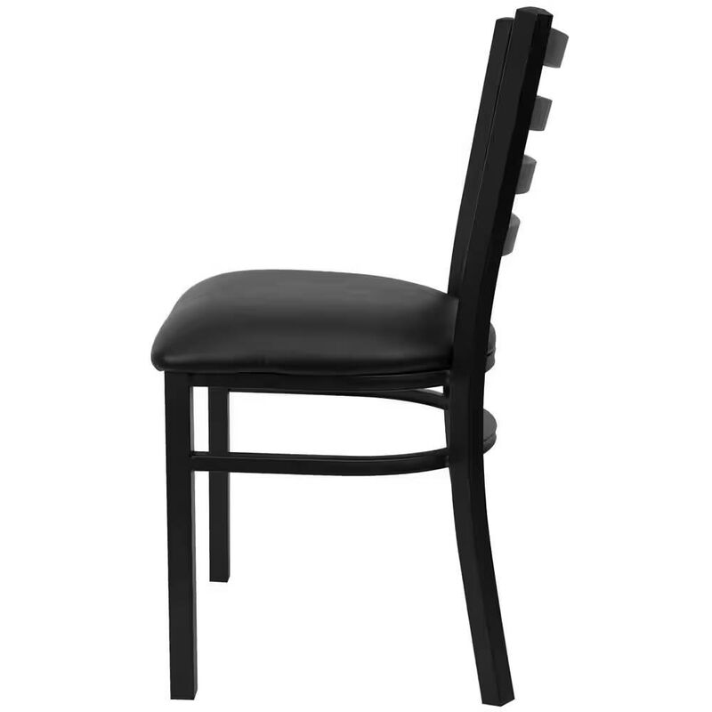 Hivvago Black Metal Dining Chair with Slatted Back and Vinyl Seat
