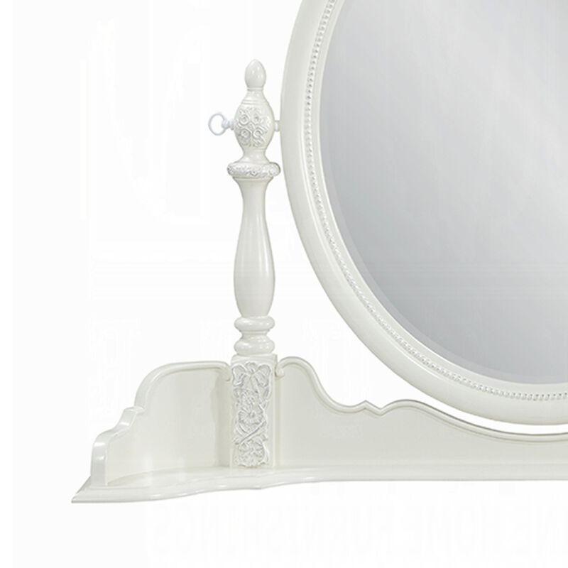 Dorie Vanity Dresser Mirror, 35x48, White Wood Floral, Beveled Edge