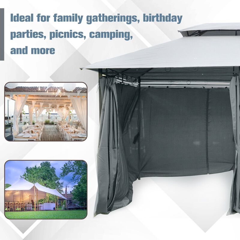 10' x 13' Outdoor Soft Top Gazebo Pergola with Curtains, 2-Tier Steel Frame Gazebo for Patio, Sage Grey image number 5
