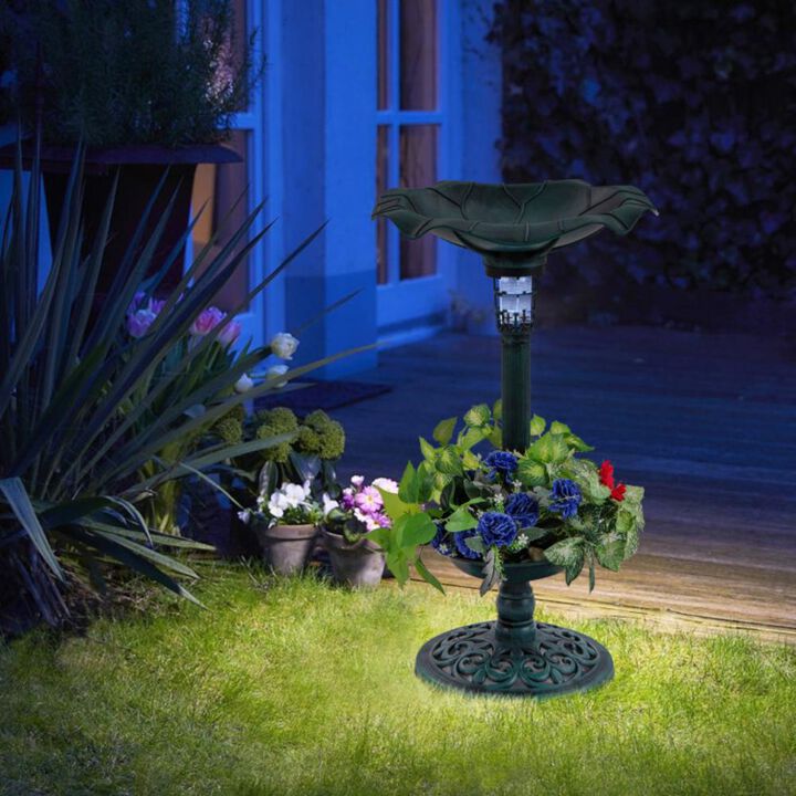 Hivvago Standing Pedestal Birdbath and Feeder Combo with Lotus Leaf Bowl