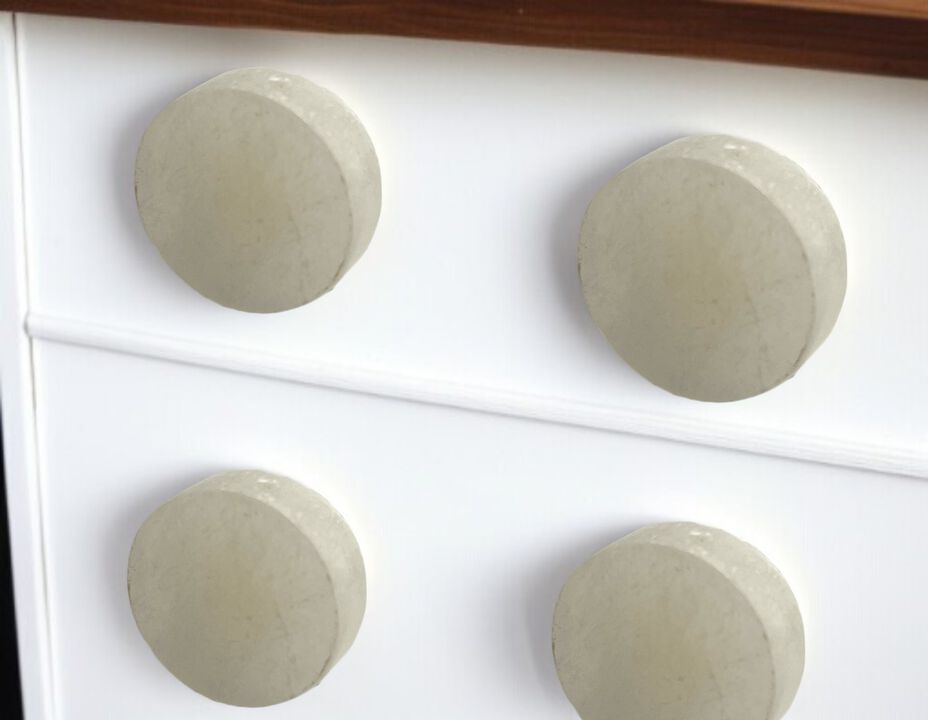 HomeRoots Set of Six Off White Stone Disc Drawer Pull Knobs