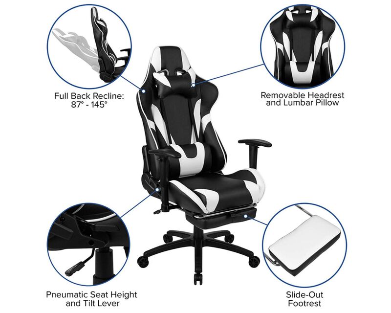 Flash Furniture Red Gaming Desk and Black Footrest Reclining Gaming Chair Set with Cup Holder and Headphone Hook