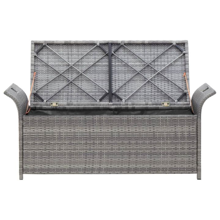 vidaXL Grey Poly Rattan Outdoor Adjustable Bench with a Dark Grey Cushion -Storage Function, Water-Resistant & Sturdy Design, Suitable for Daily Outdoor Use
